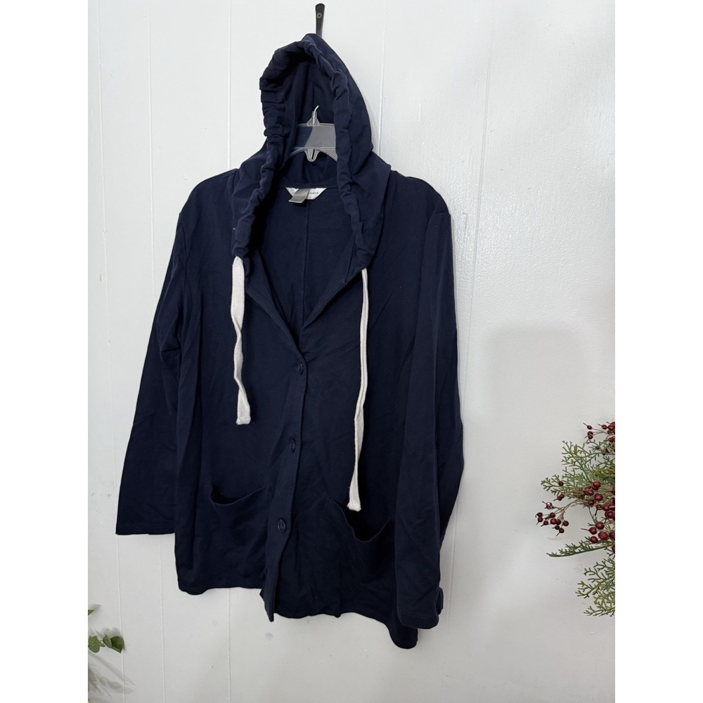 Christopher & Banks L Navy Blue Cotton Knit Hooded Jacket